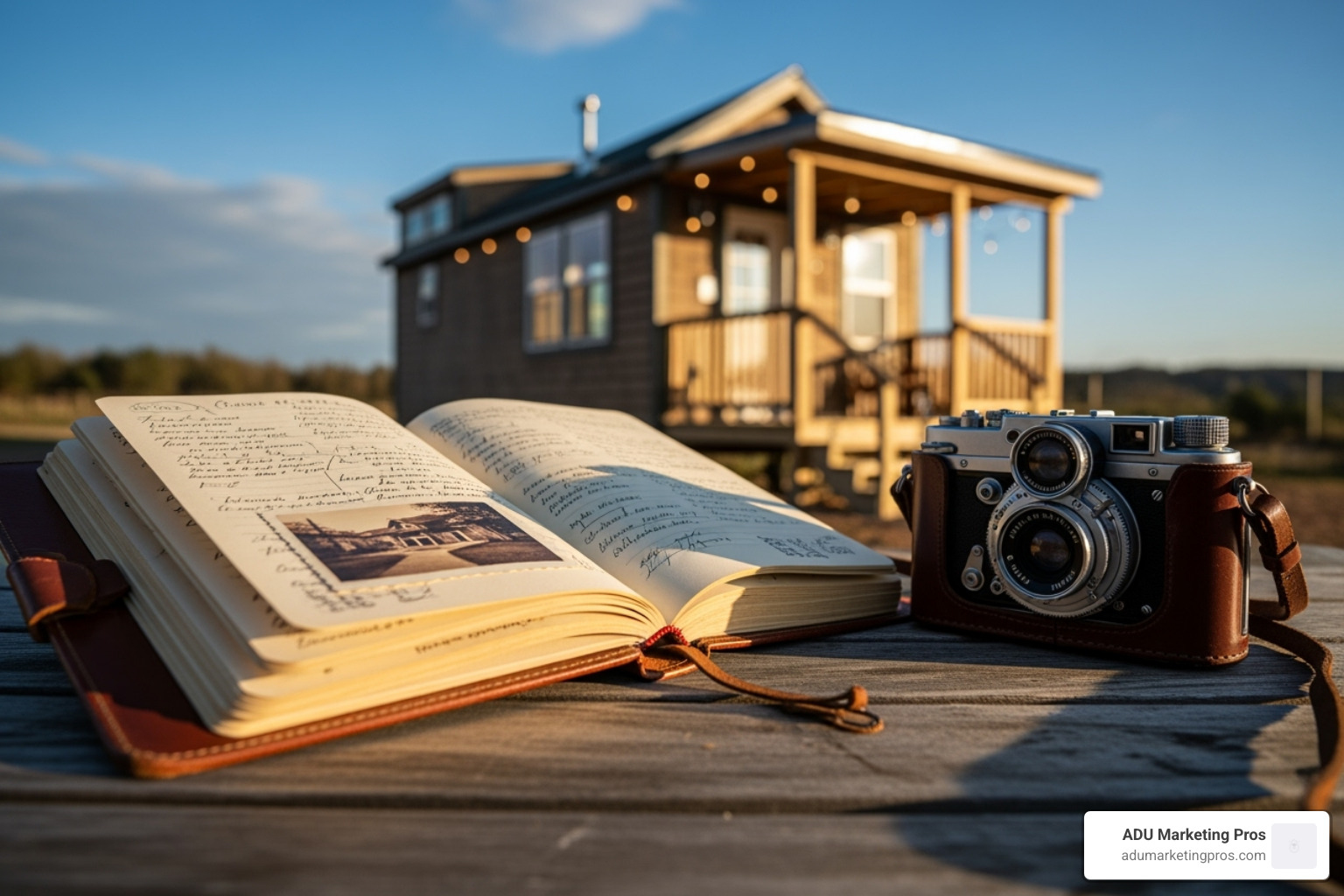 a visitor's journal and a camera resting on an outdoor table at a tiny house rental - tiny house rental southern california a visitor's journal and a camera resting on an outdoor table at a tiny house rental - tiny house rental southern california