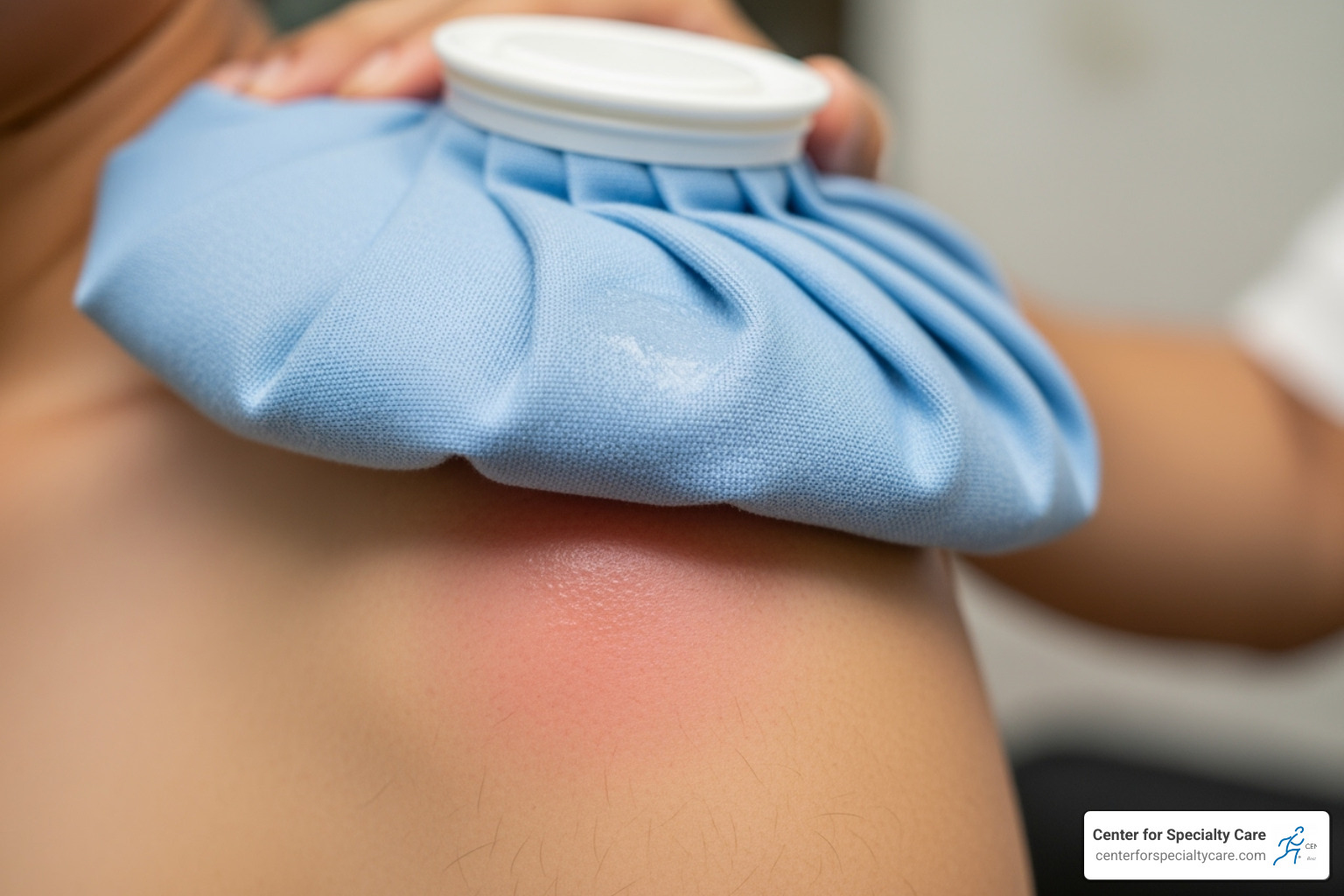 An ice pack being applied to a shoulder - what does a dislocated shoulder look like