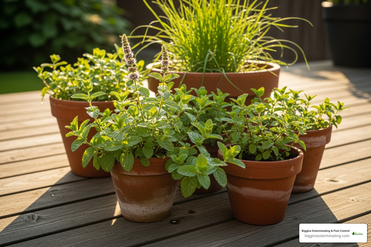 Repellent plants like mint and citronella in pots on a deck - best way to get rid of wasps around house Repellent plants like mint and citronella in pots on a deck - best way to get rid of wasps around house