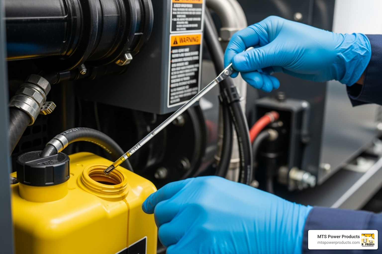 Generator fluid levels being checked - commercial backup generator maintenance