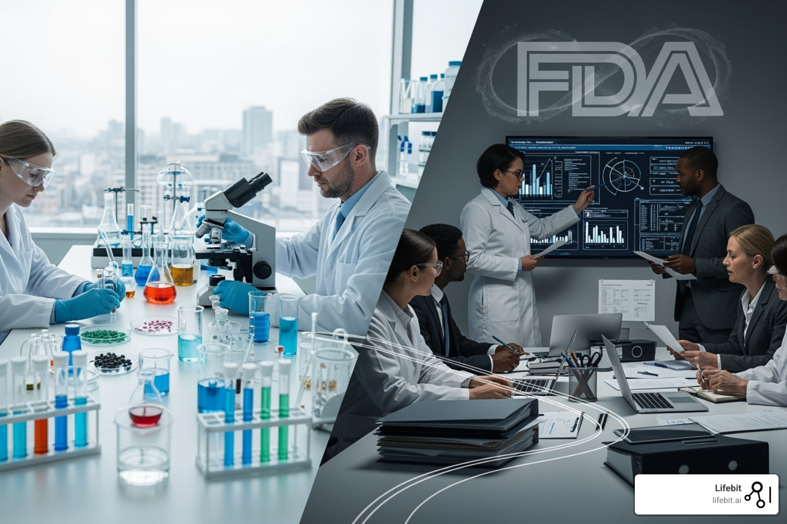 Digital representation of a New Drug Application (NDA) being reviewed on a computer screen. The screen shows charts, data tables, and text, symbolizing the vast amount of information included in an NDA. A cursor hovers over a document icon. - fda drug approval process