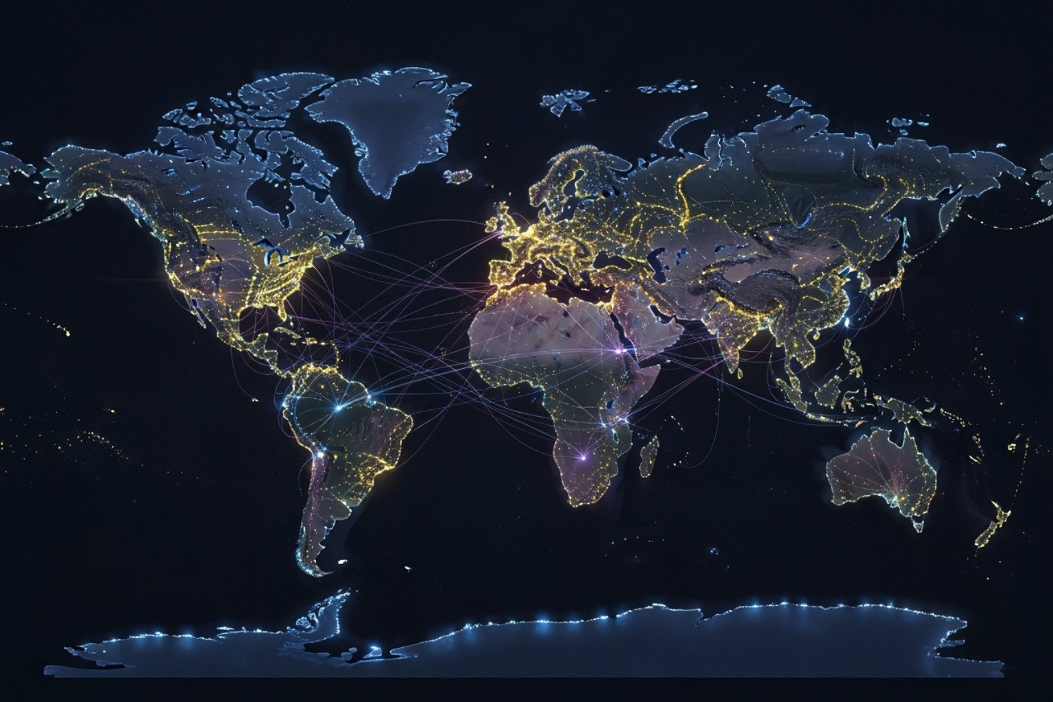 a world map with glowing connection points, symbolizing global access to mental health support - ai-driven therapy tools