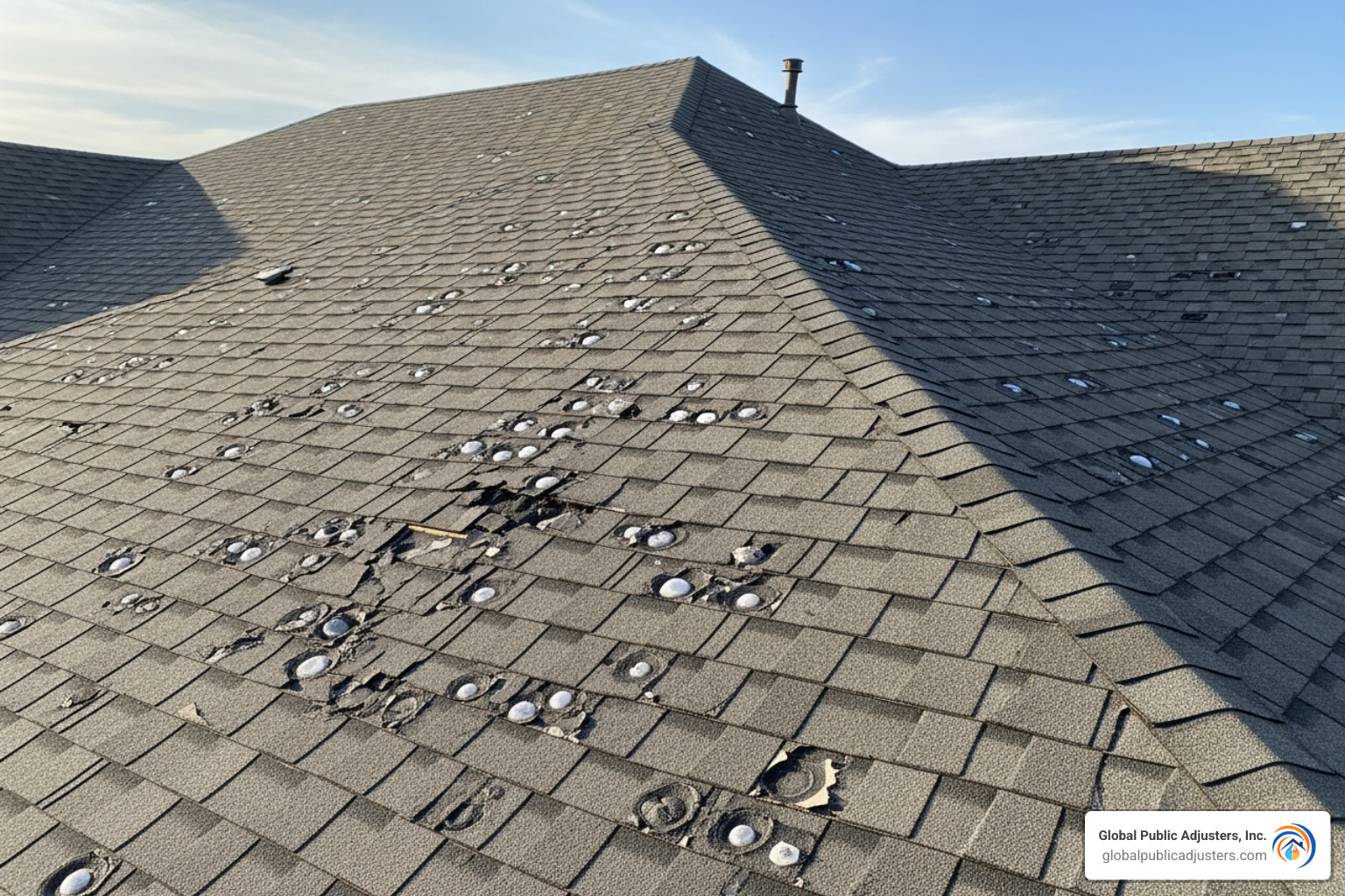 Residential roof with clear hail impact marks on the shingles - how much is the average hail damage claim