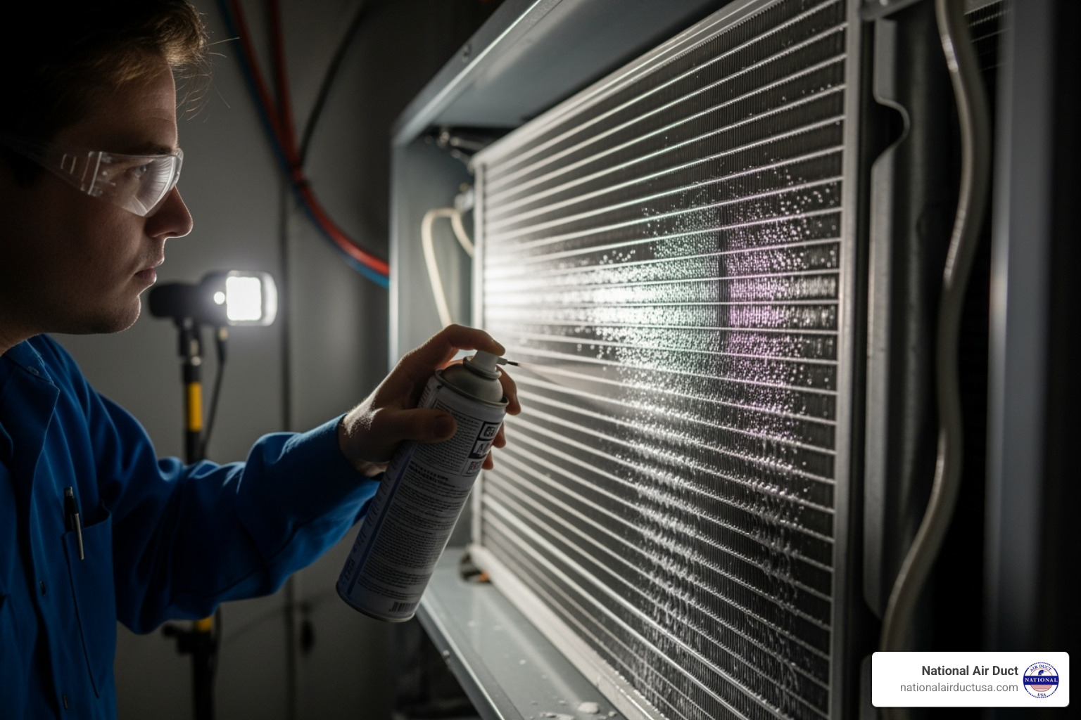 Spray the evaporator coil with a commercially available coil cleaning spray - how to clean a central ac unit