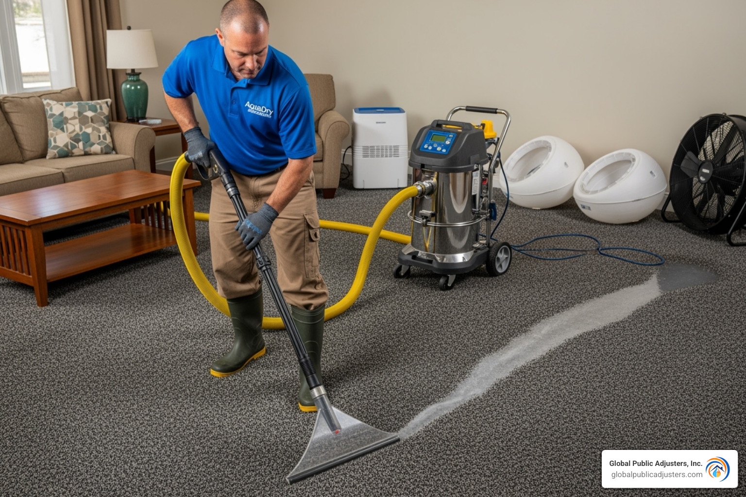 water damage contractor using a water extraction wand - water damage contractor