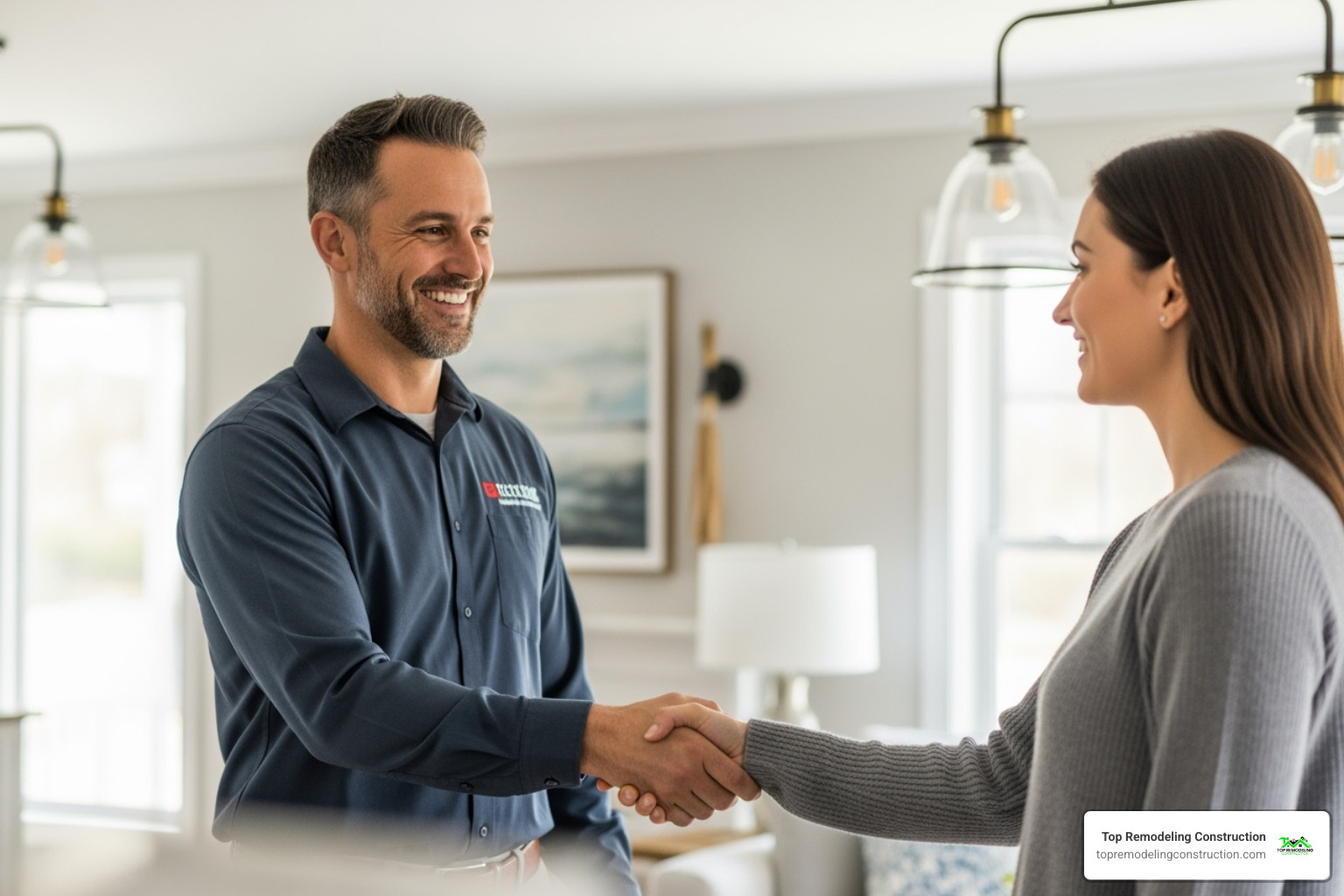 friendly contractor shaking hands with happy homeowner - room additions near me friendly contractor shaking hands with happy homeowner - room additions near me