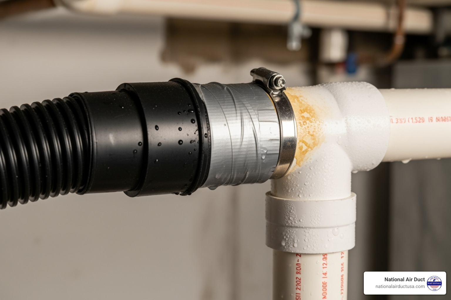 wet/dry shop vacuum hose connected to a PVC drain line - hvac drain cleaner