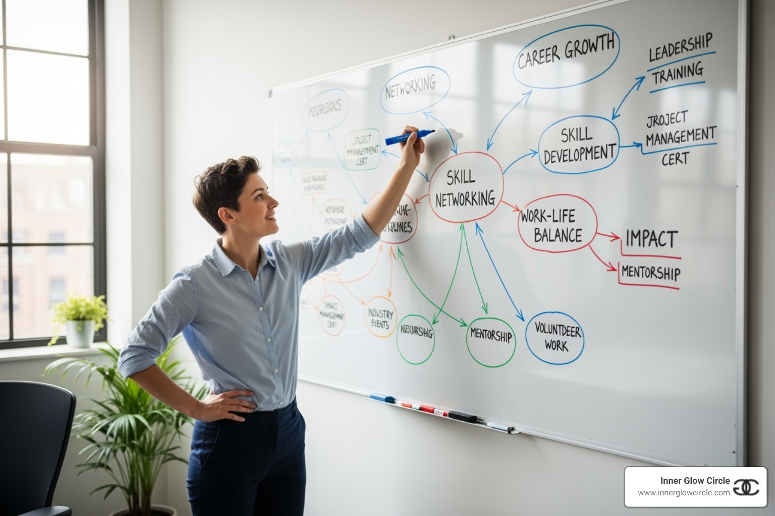 A person mind-mapping their professional goals on a whiteboard - executive coaching for professional growth