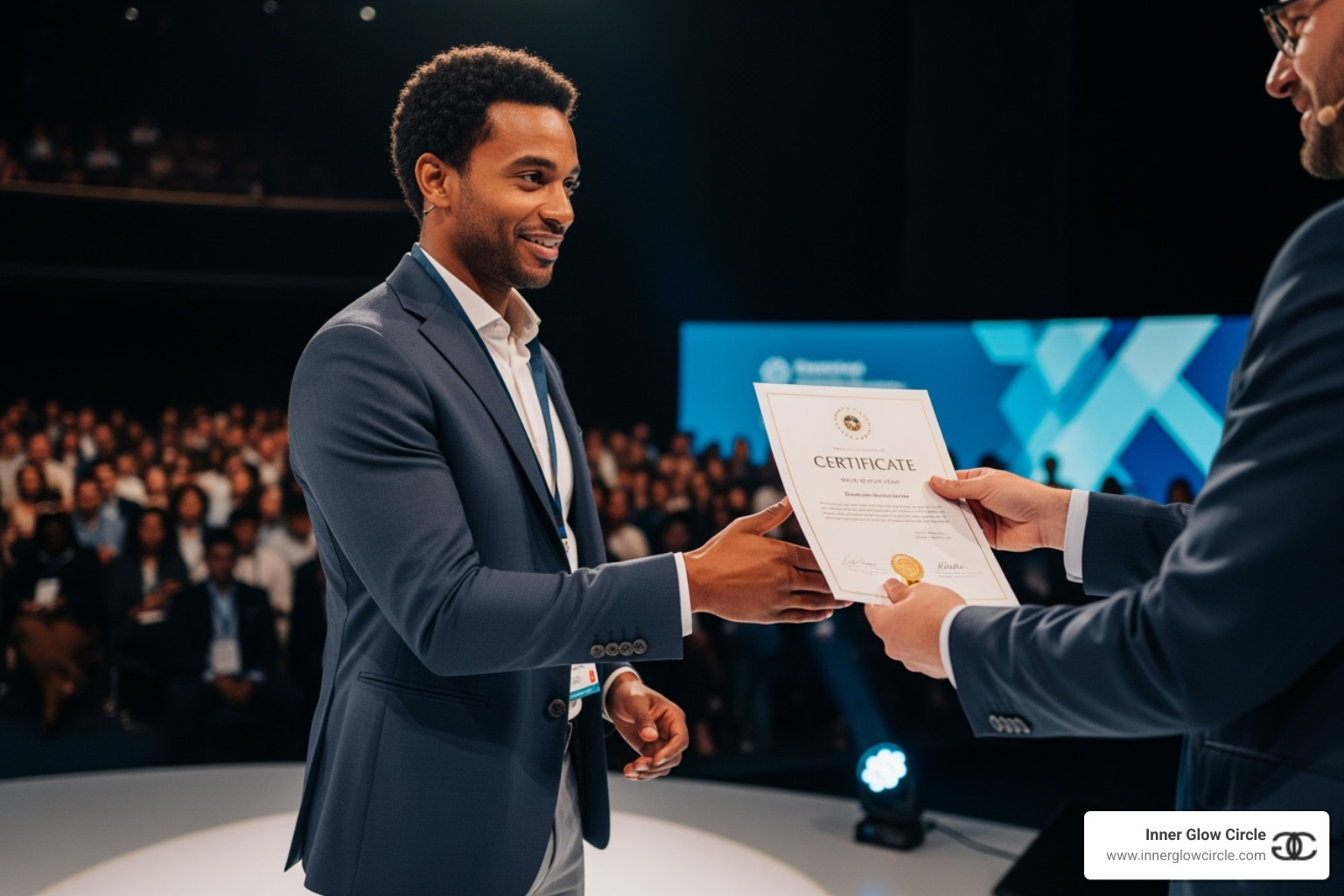 a coach receiving a certificate at a professional event - scholarships for future coaches