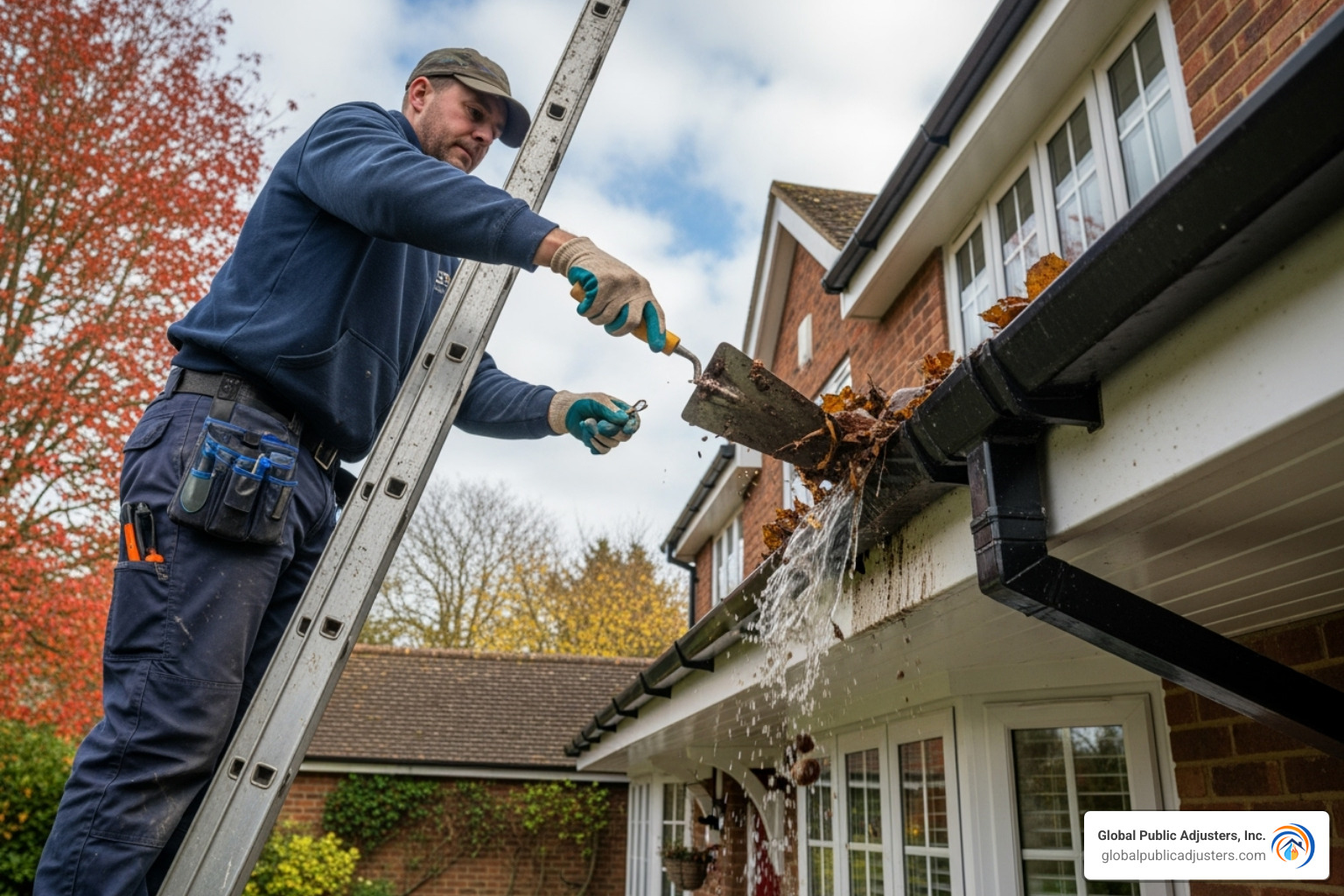 homeowner cleaning gutters to ensure proper drainage - insurance claim for old mold damage