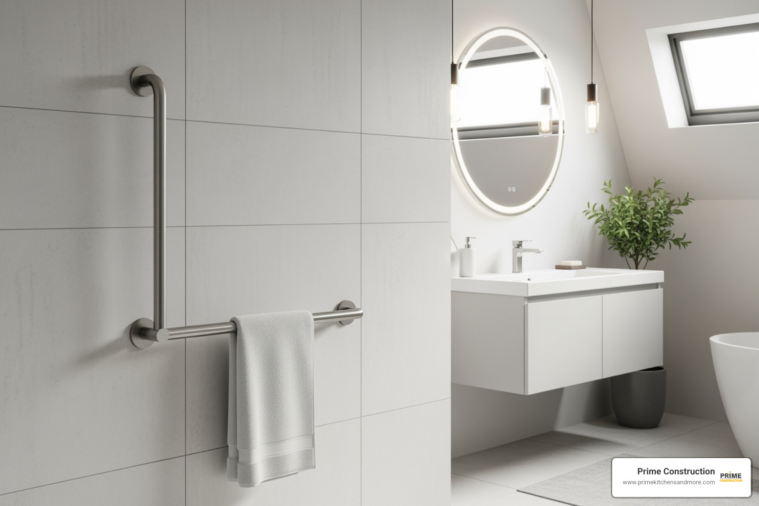 stylish grab bars that double as a towel rack - bath remodel for seniors