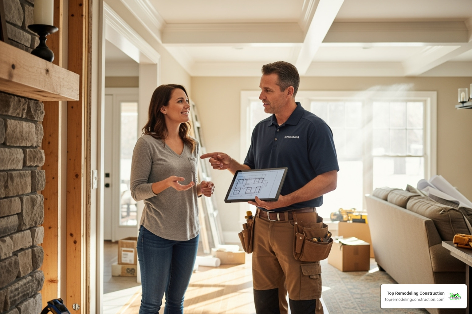homeowner happily consulting with a contractor - renovation companies las vegas homeowner happily consulting with a contractor - renovation companies las vegas