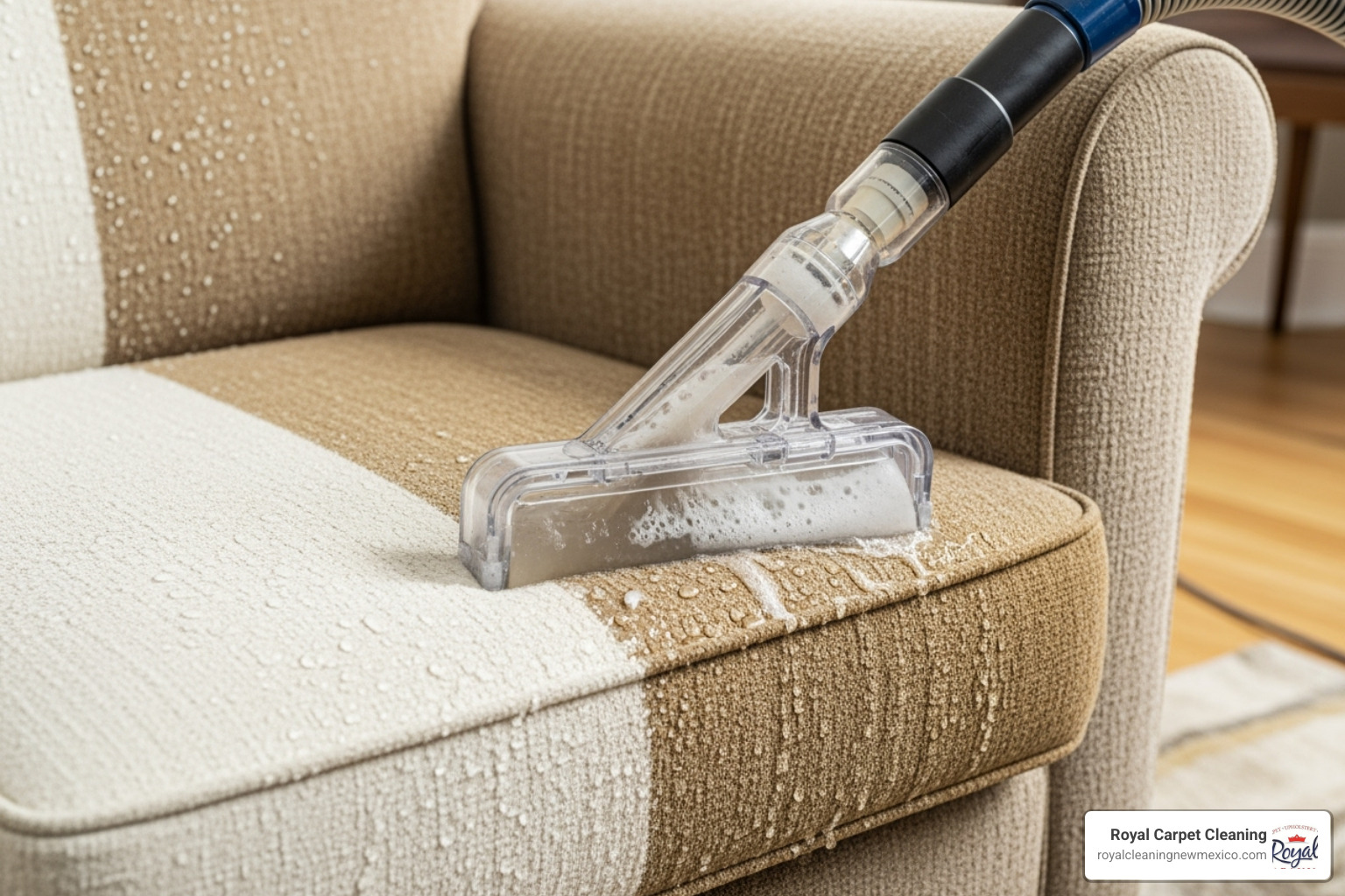 Hot water extraction tool in action on an armchair - upholstery cleaning albuquerque