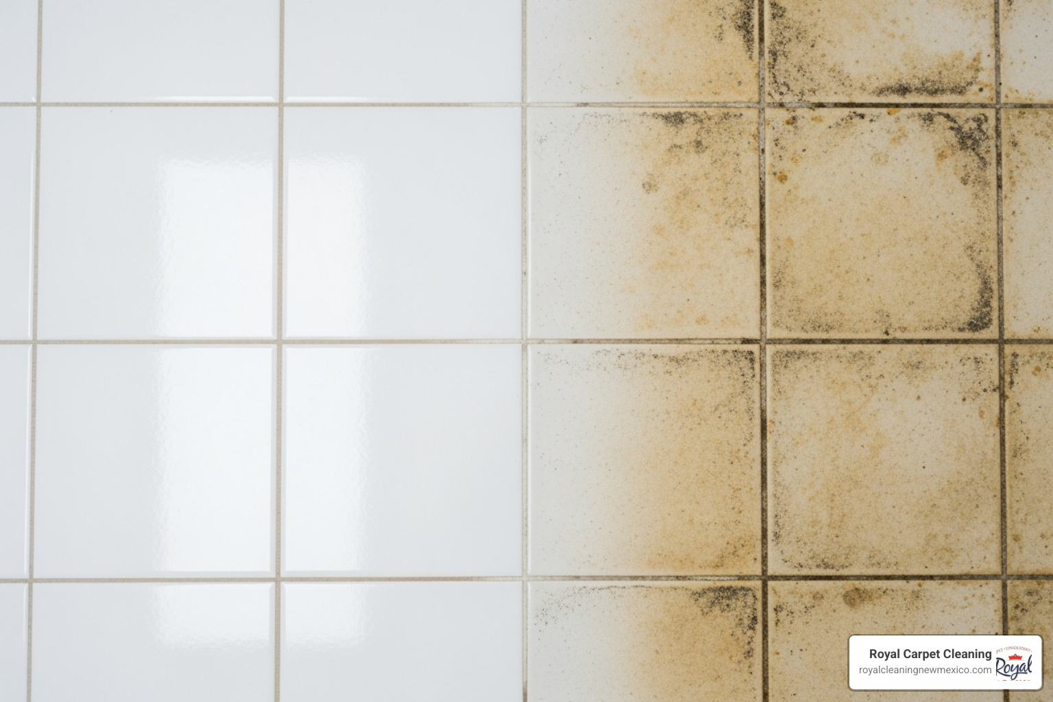 a sparkling clean bathroom tile floor next to a dirty one - best way to clean bathroom floor grout