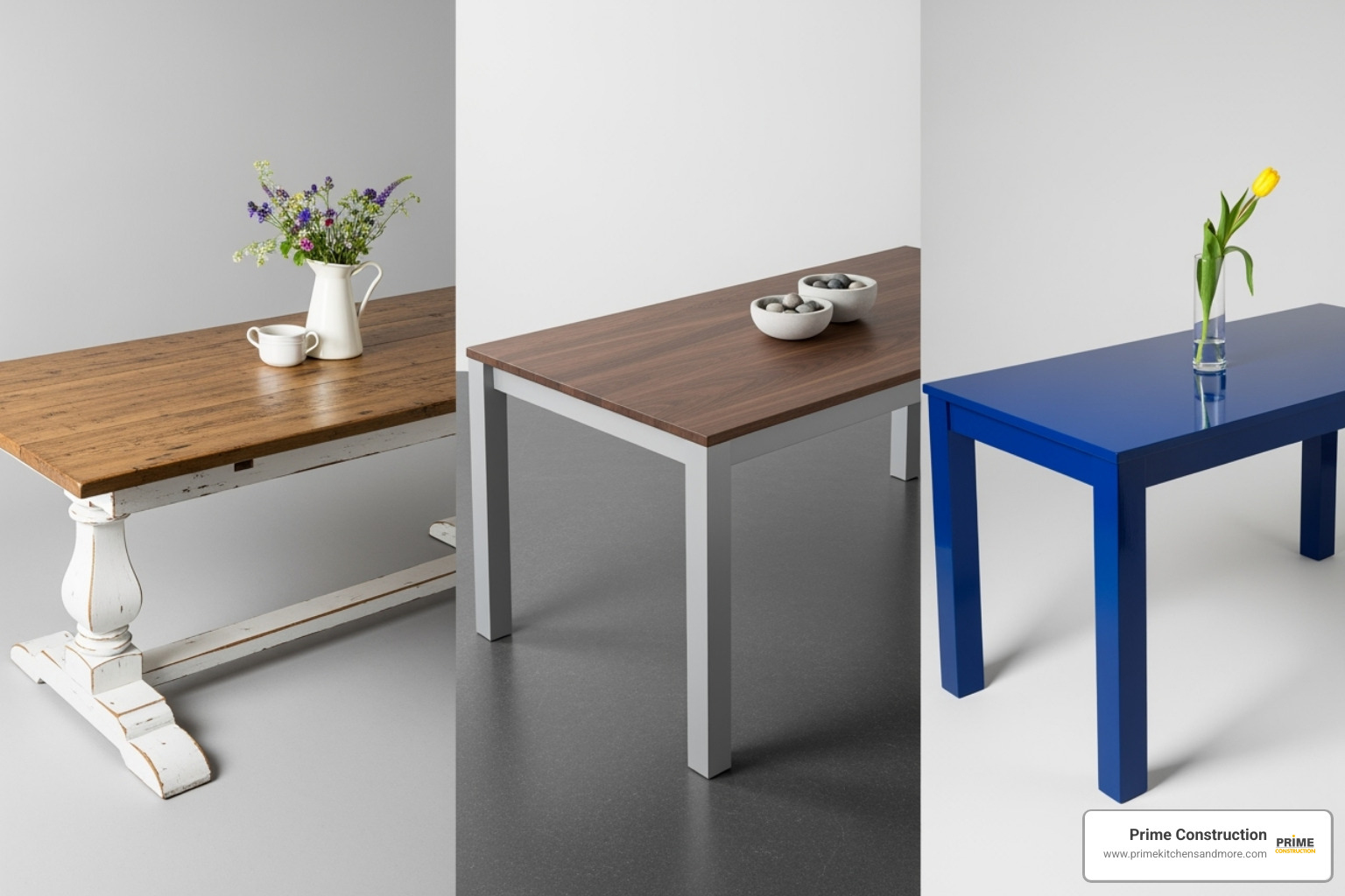 various dining table styles like farmhouse, modern two-tone, and a bold painted table - remodel dining table