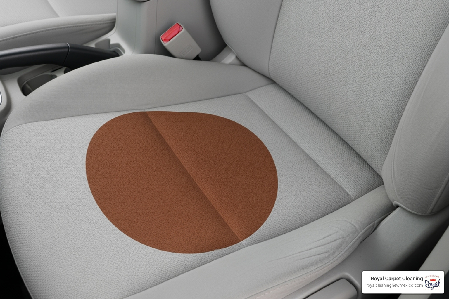 noticeable stain on a light-colored car seat - car upholstery cleaning albuquerque