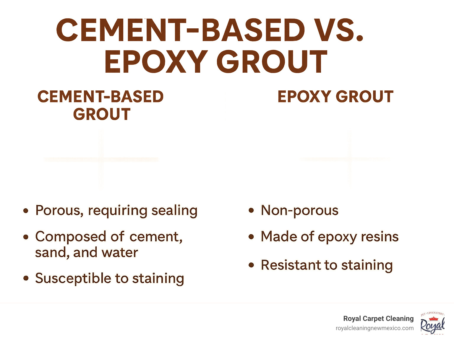 explaining the difference between cement-based and epoxy grout - best way to clean bathroom floor grout infographic 