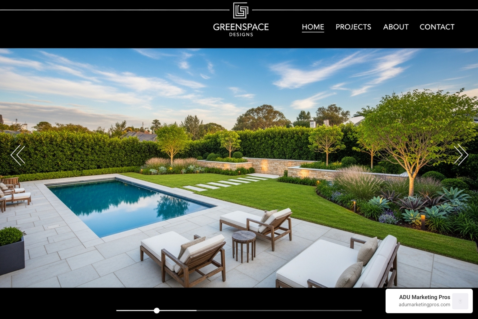 A high-resolution, full-screen project gallery on a landscape architect's website, showcasing a stunning residential garden with multiple, crisp images. - landscape architect web design A high-resolution, full-screen project gallery on a landscape architect's website, showcasing a stunning residential garden with multiple, crisp images. - landscape architect web design