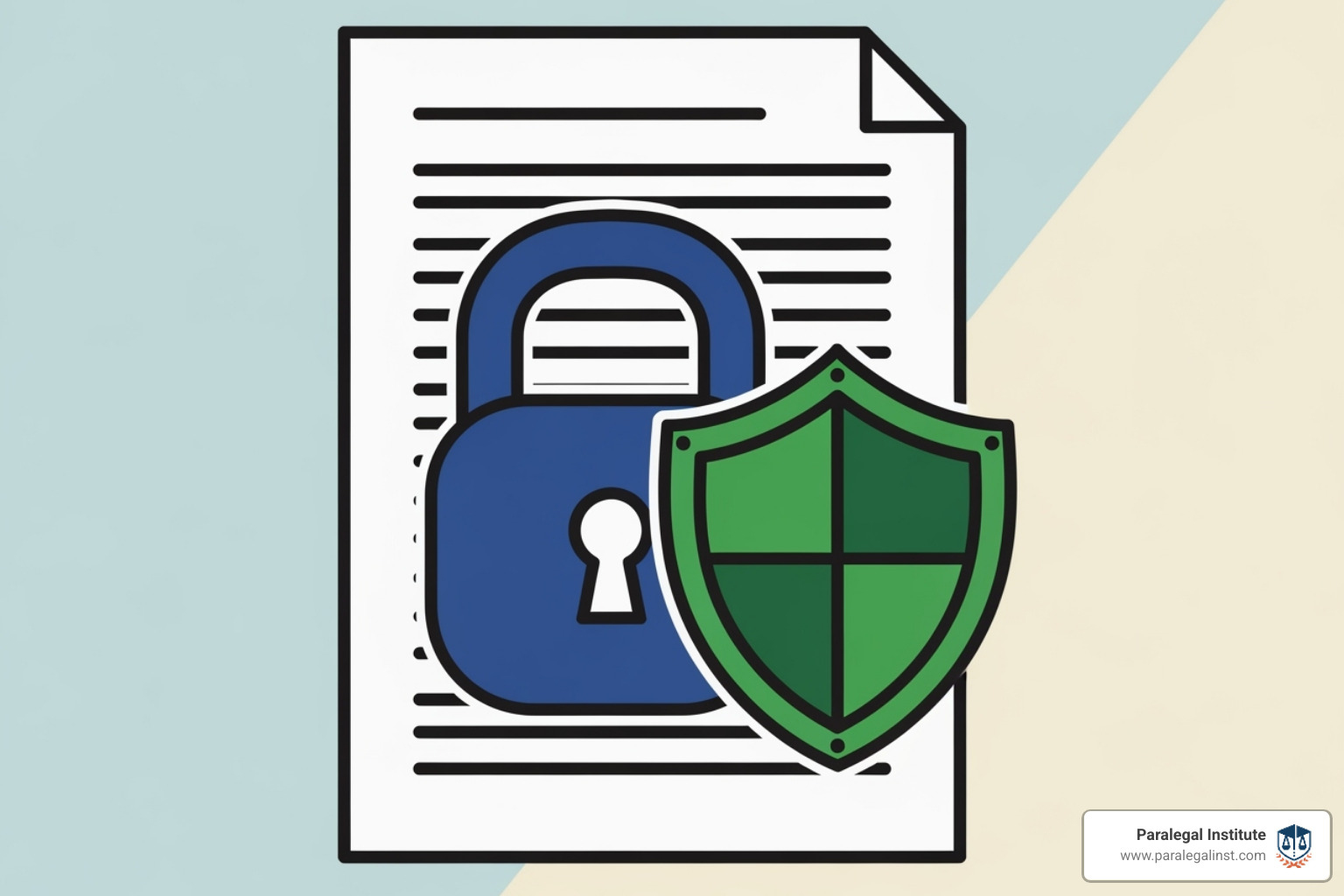 A lock and shield icon over a digital document - legally ai A lock and shield icon over a digital document - legally ai