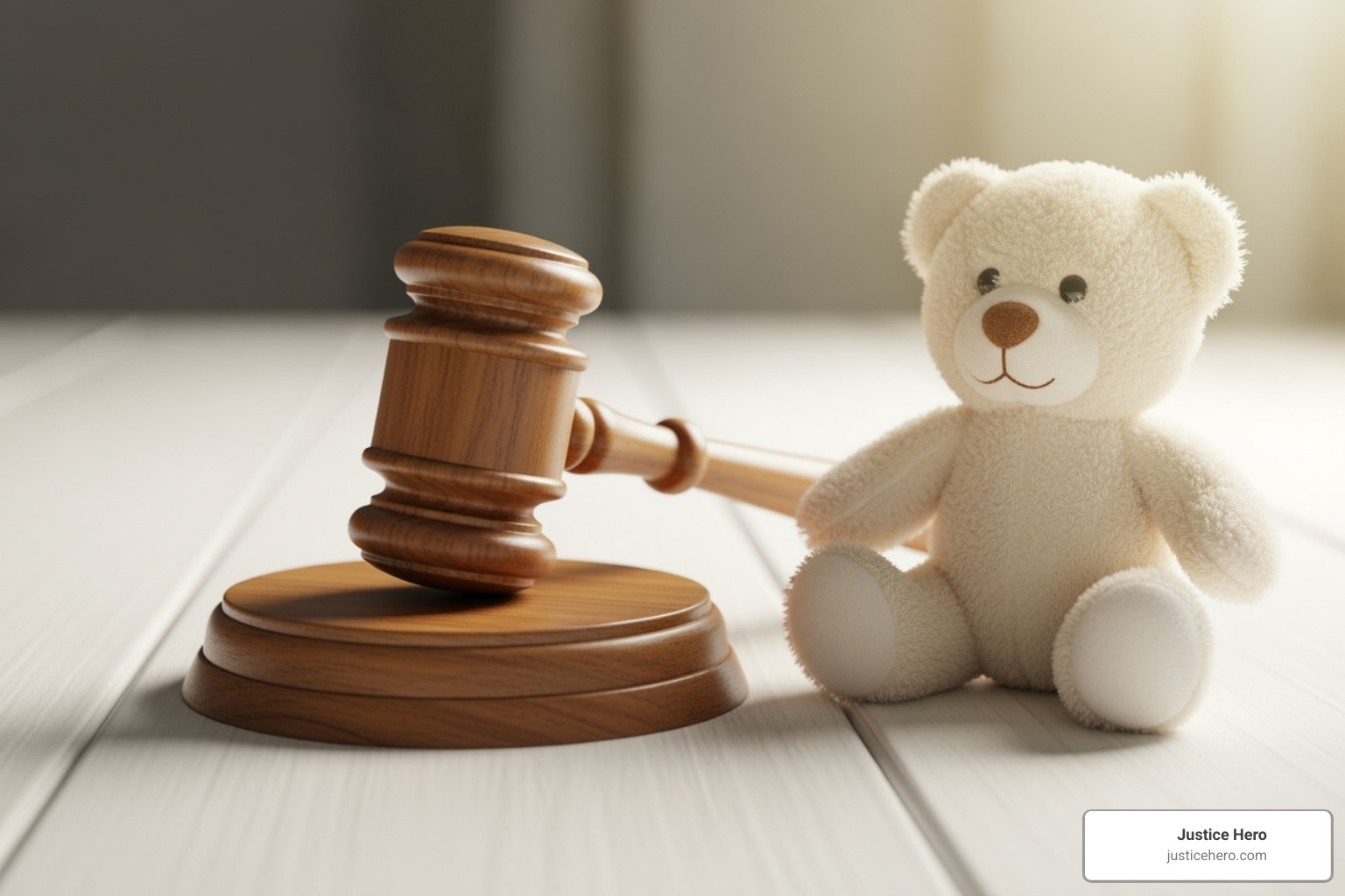A gavel resting next to a teddy bear, symbolizing justice for child victims - juvenile sex abuse