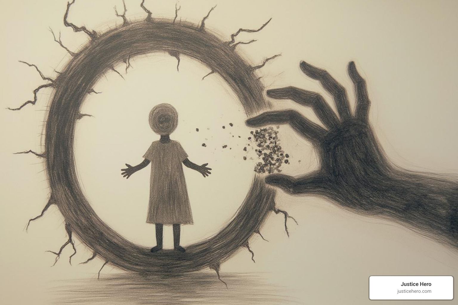 A broken circle of trust diagram, symbolizing betrayal by someone known to the child - juvenile sex abuse