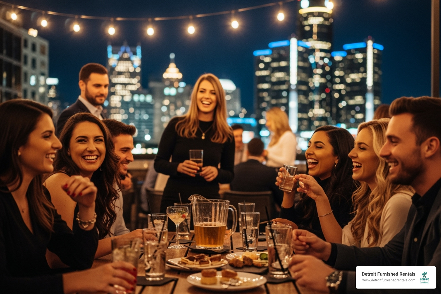 friends enjoying a night out on a Detroit patio - best nightlife in detroit
