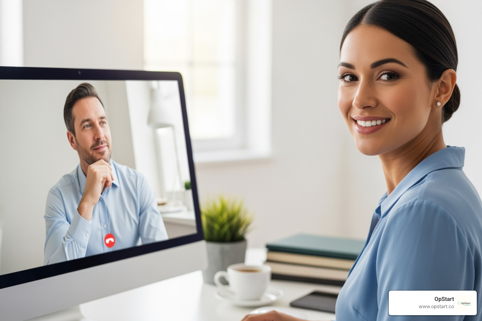 a professional networking event or a person on a video call with a client - office start up bookkeeping