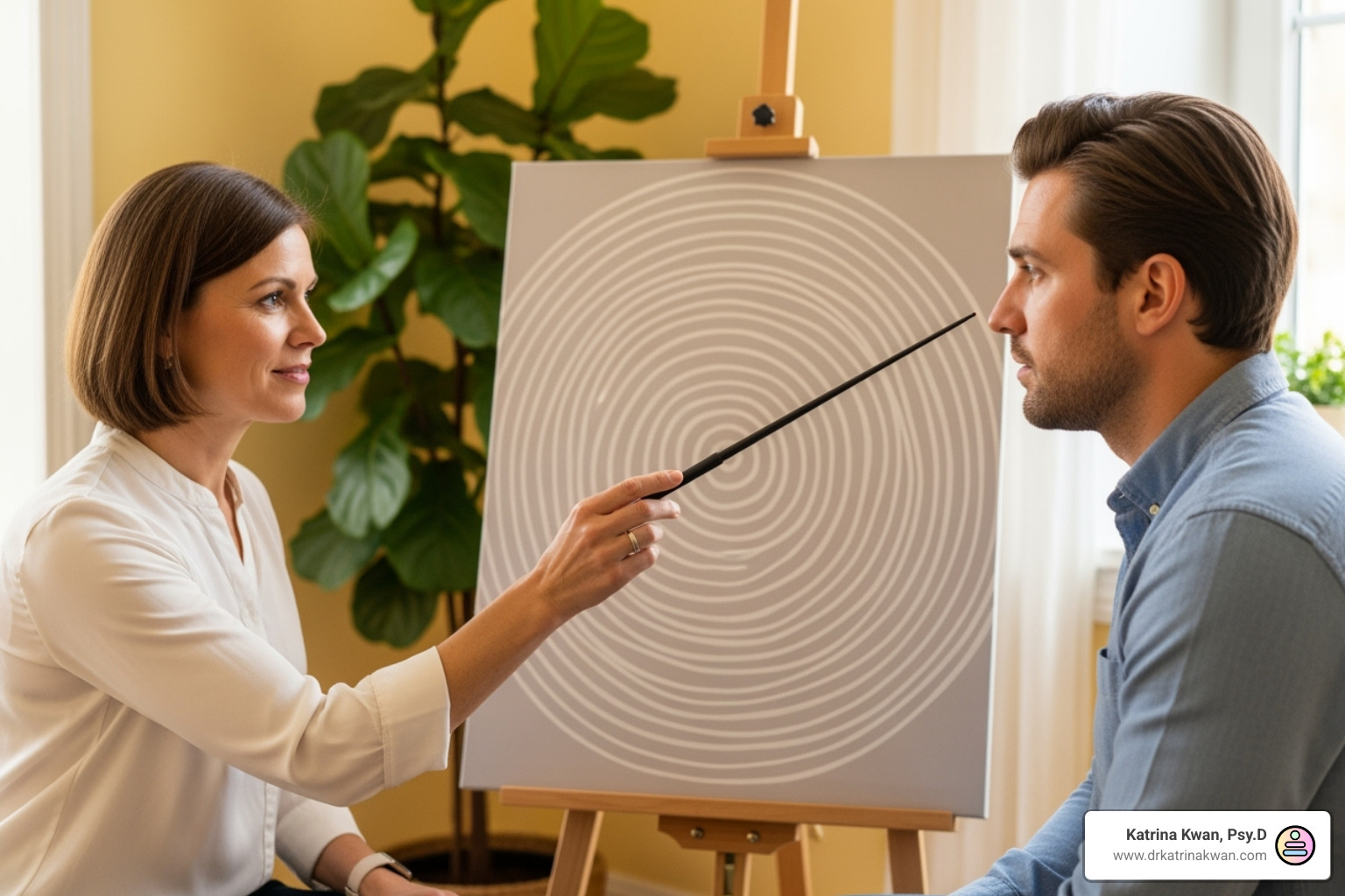 therapist using a pointer to guide a client's gaze - certified brainspotting therapist