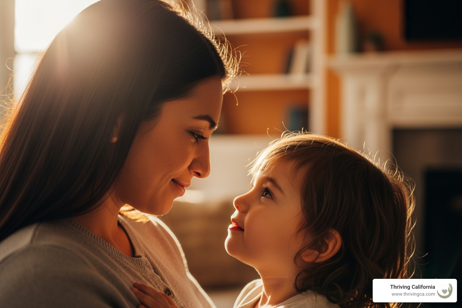 parent and child looking at each other peacefully - postpartum anxiety counseling