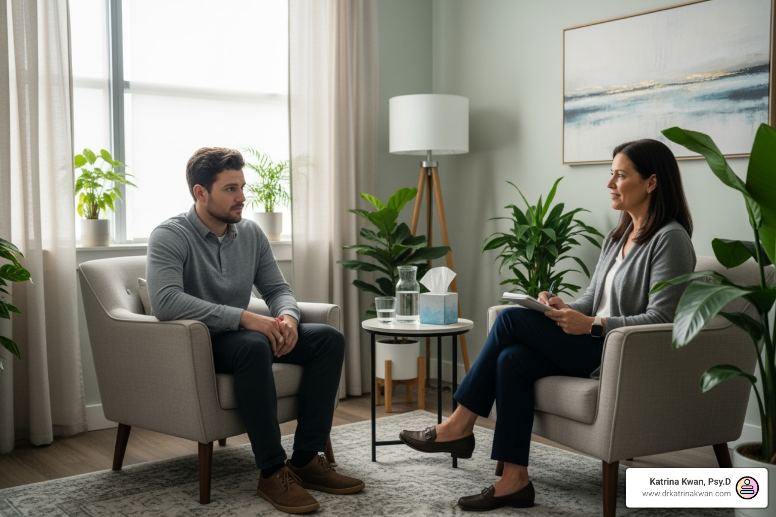 of a person journaling or talking with a therapist - how does trauma therapy work