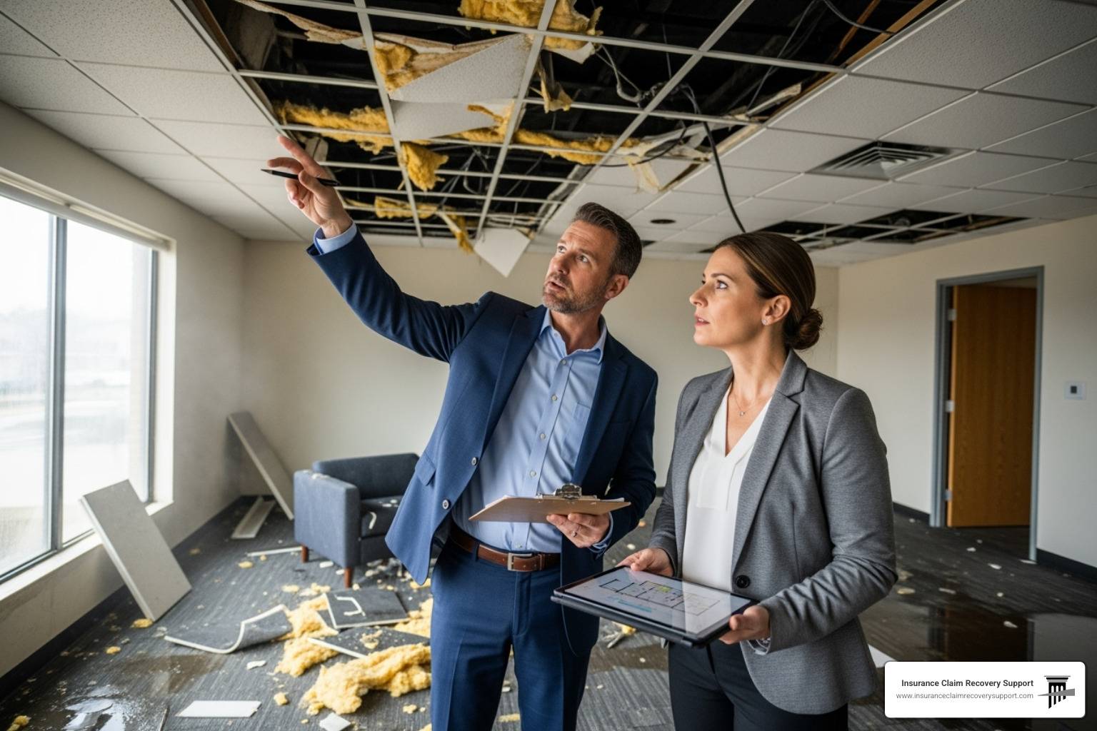 public adjuster collaborating with a property manager on-site - Houston public adjuster