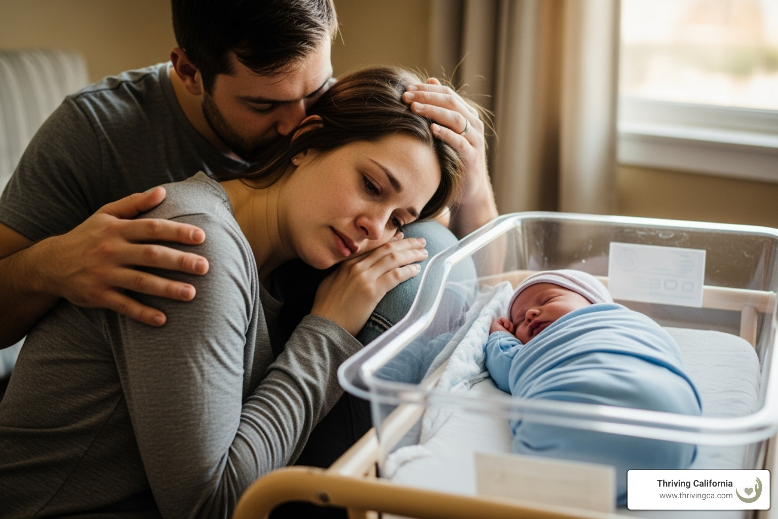 a partner comforting a new mother - overcoming postpartum depression