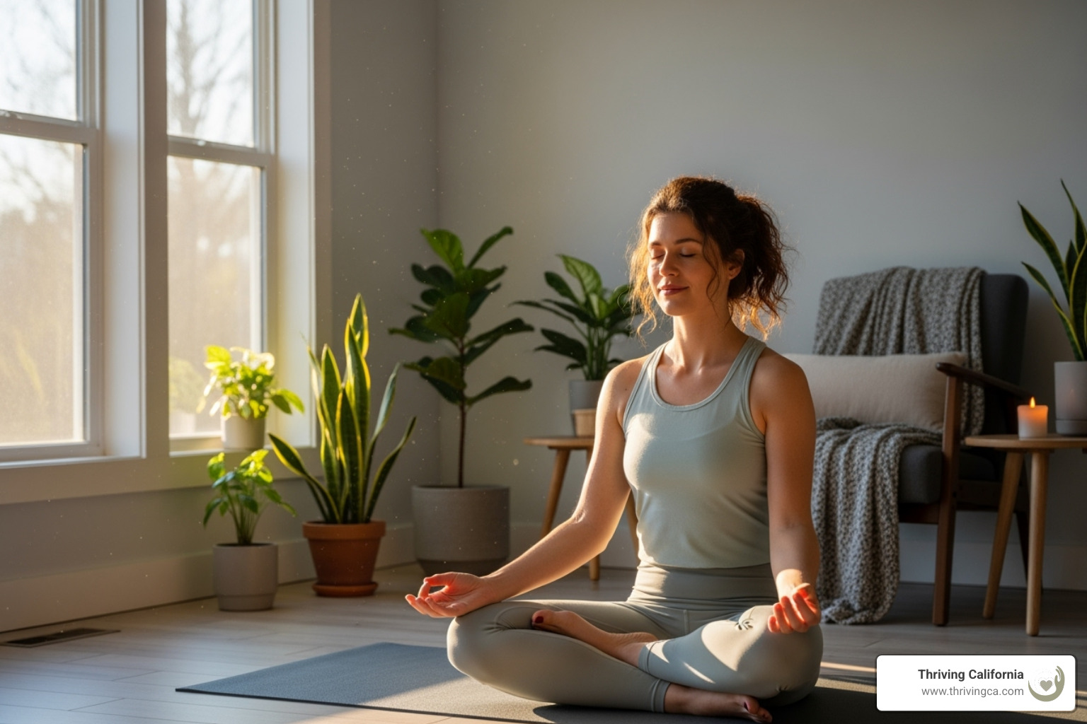 a new mother practicing yoga or meditating - overcoming postpartum depression