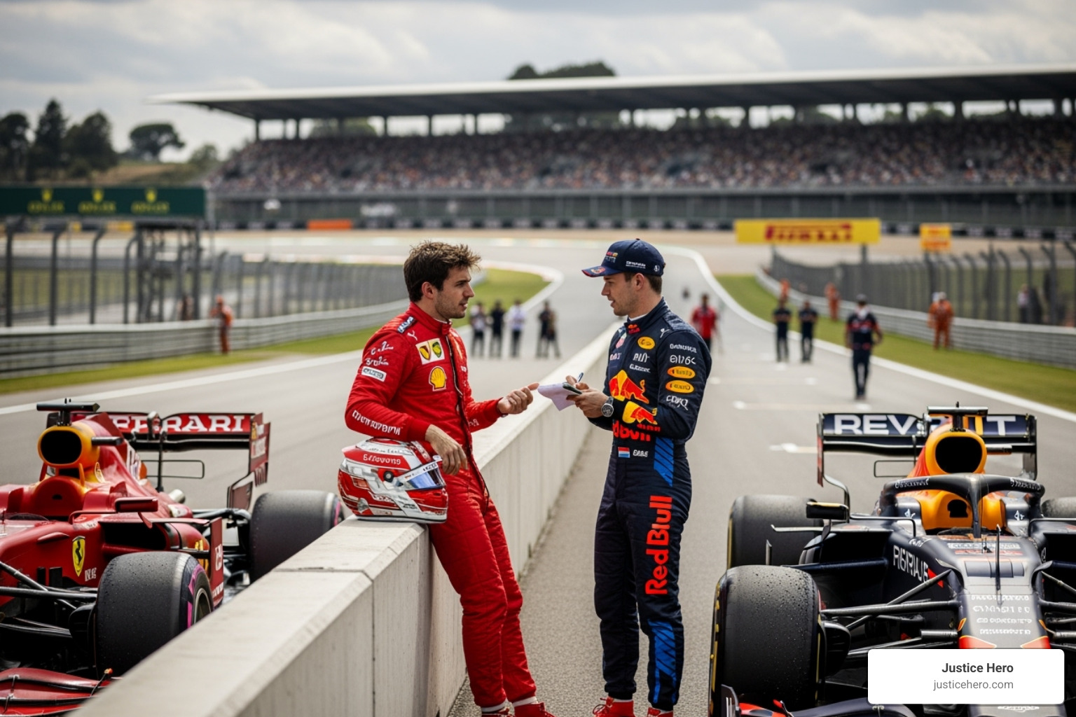 A driver exchanging information with another driver at the side of the road - traffic accident lawsuit