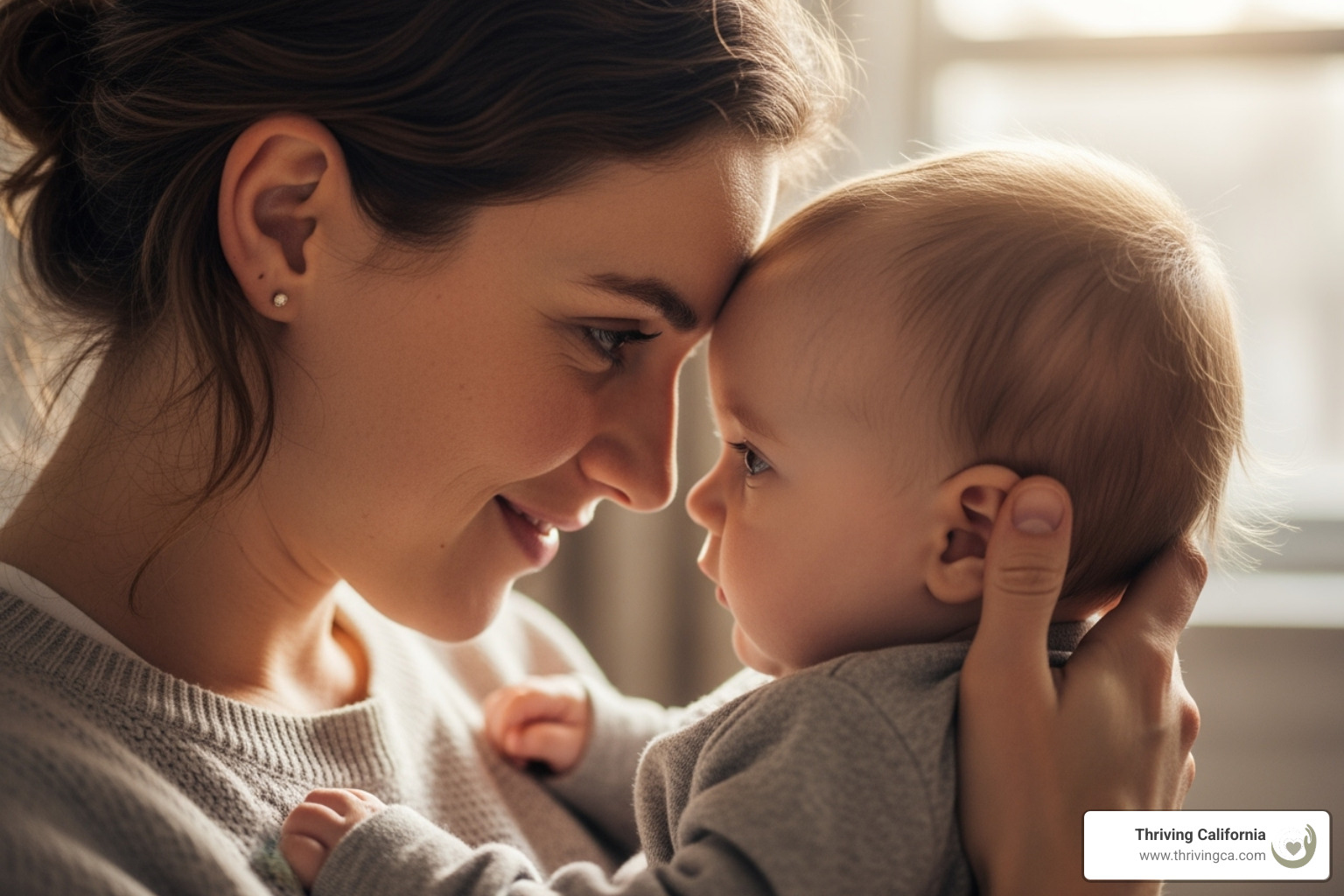 Parent and infant making eye contact, symbolizing contingent responsiveness. - effective parenting techniques