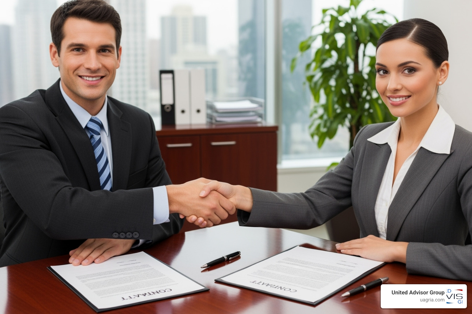 professionals shaking hands over contract - recruit independent advisors