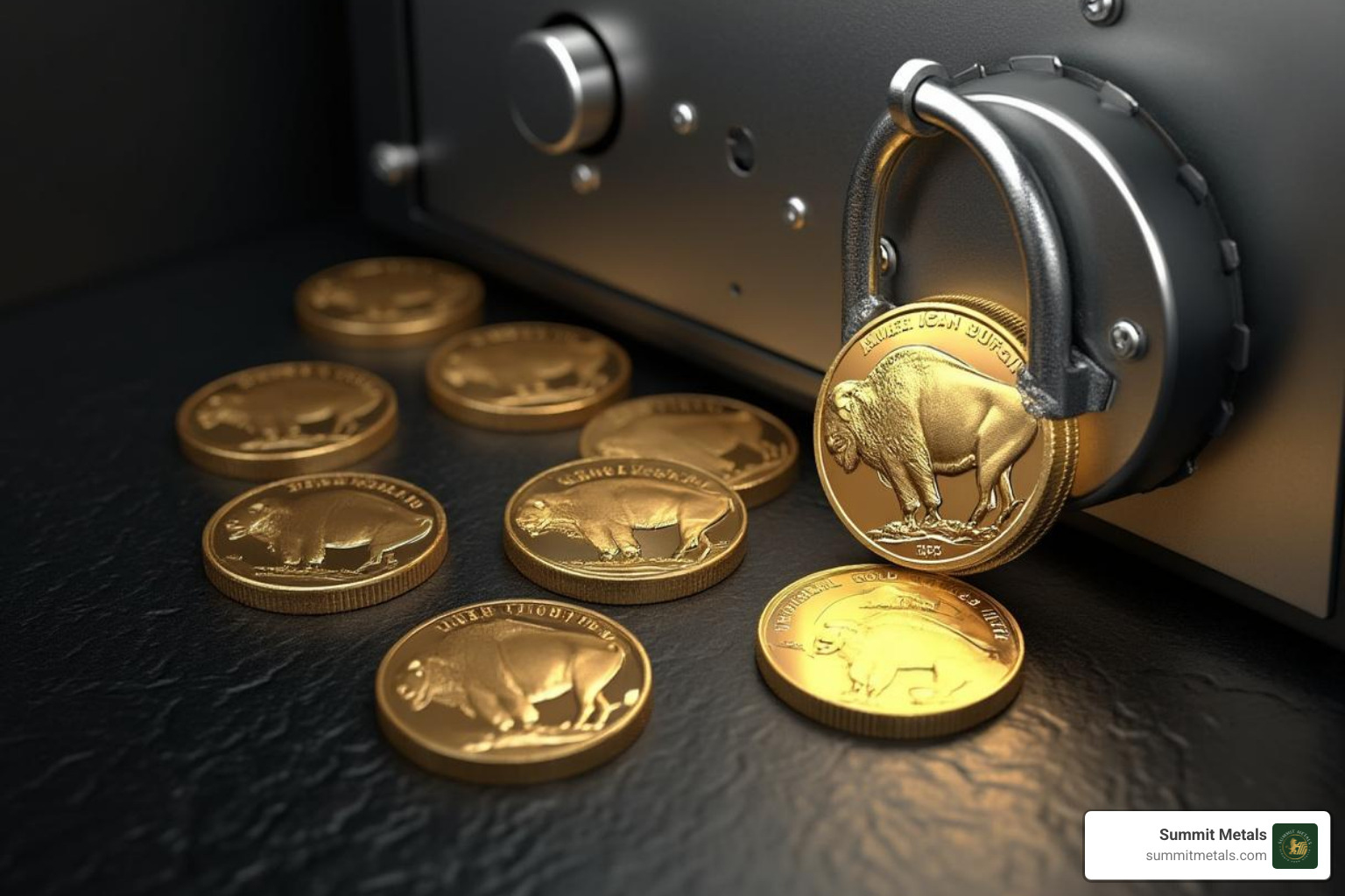 Secure vault or home safe with gold coins - $50 buffalo gold coin value