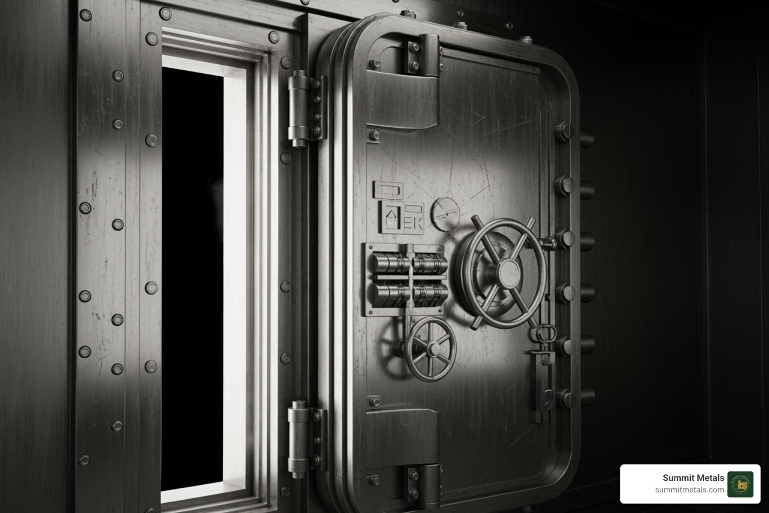 A secure vault door slightly ajar - trade platinum bullion