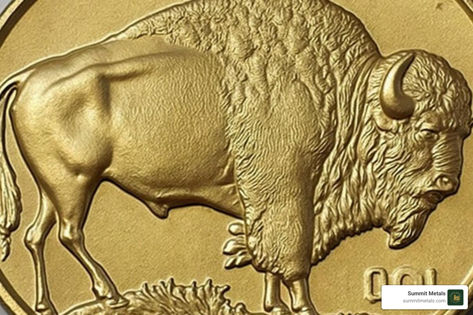 Gold bar next to a Buffalo coin - $50 buffalo gold coin value