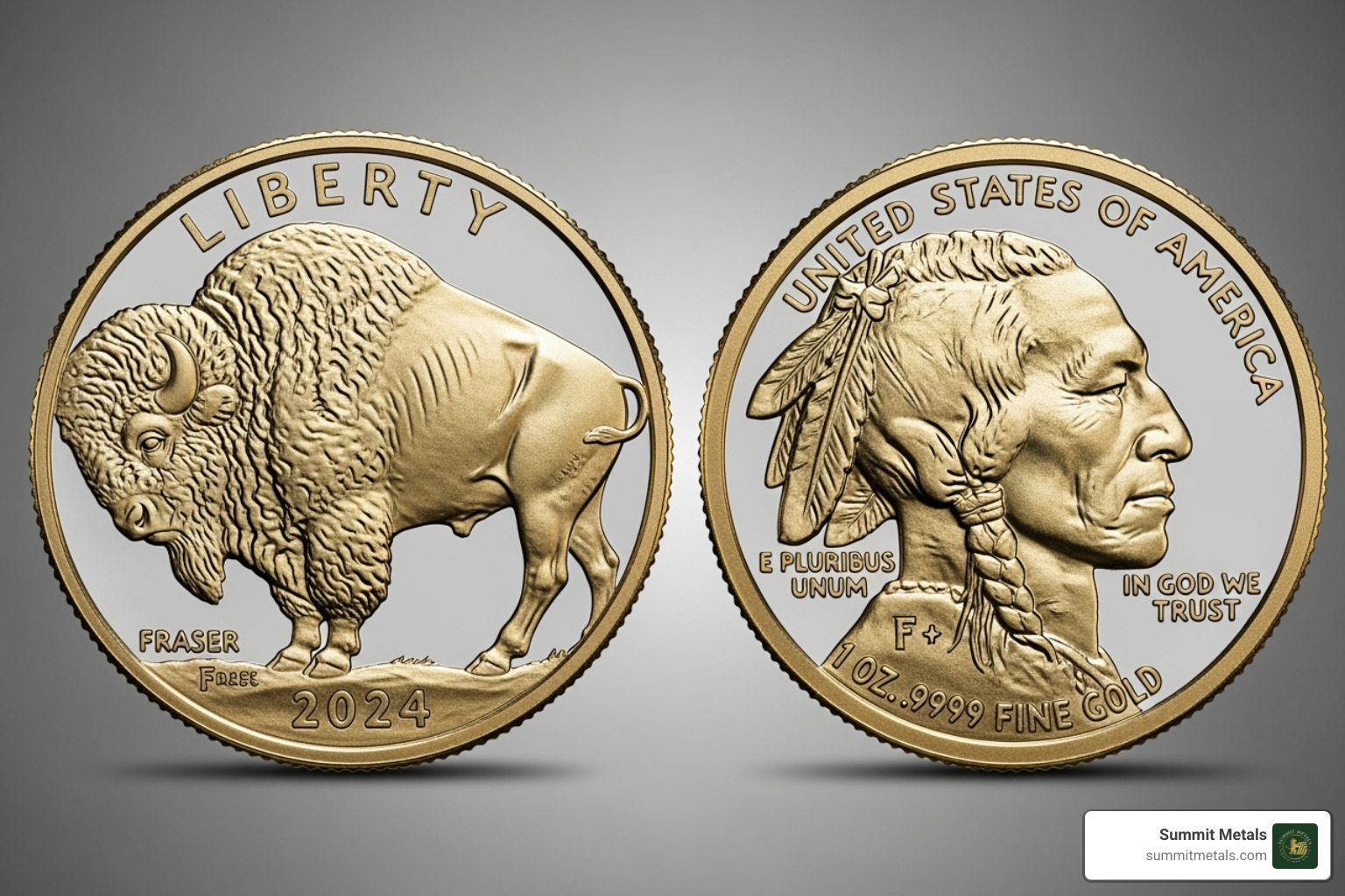obverse and reverse of the Gold Buffalo coin - how much does 50 dollar gold buffalo coin weigh