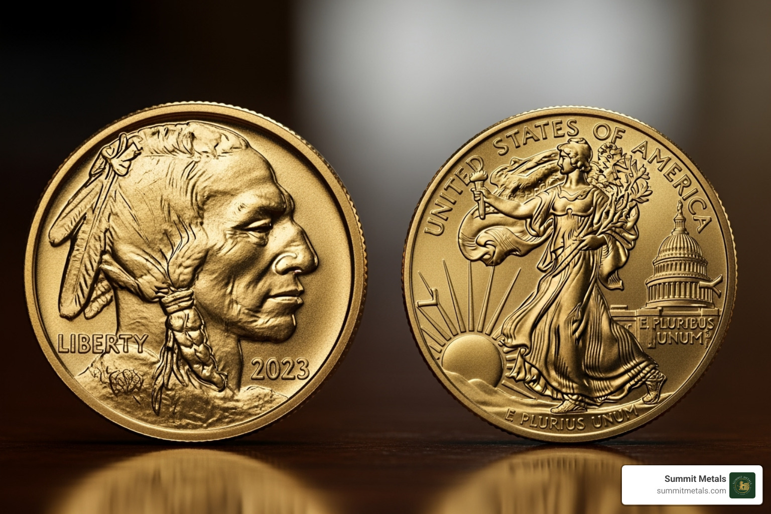 Gold Buffalo and a Gold Eagle side-by-side - how much does 50 dollar gold buffalo coin weigh