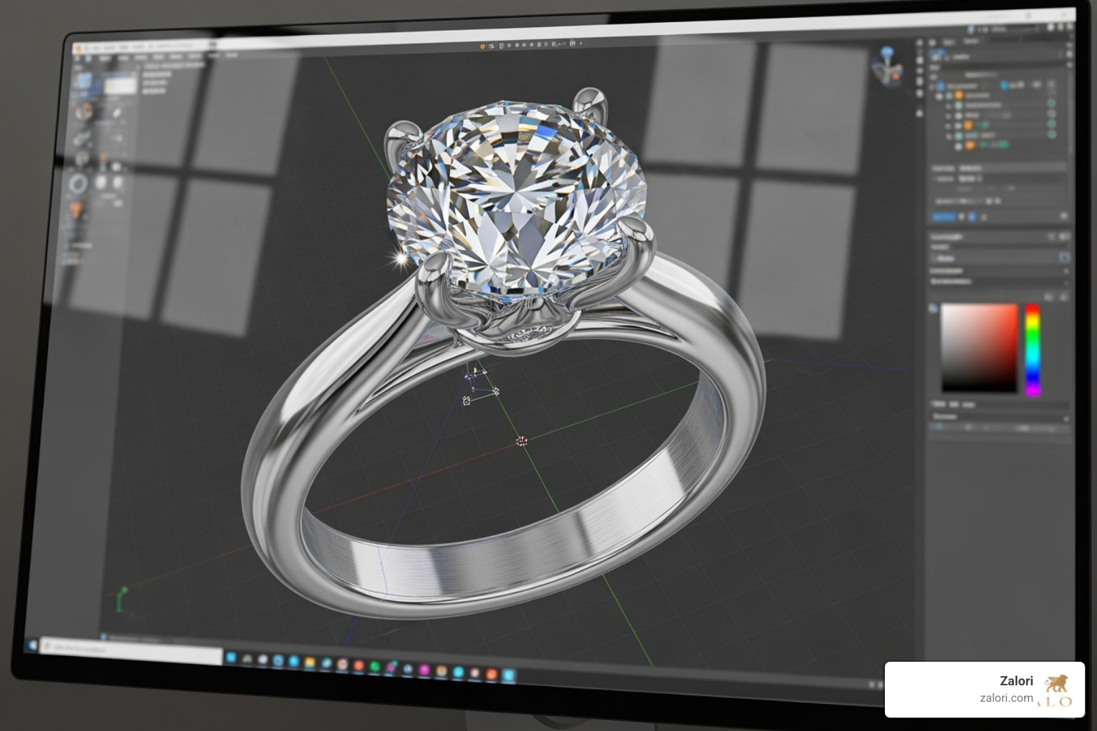 of a 3D ring rendering on a computer screen - Handcrafted diamond rings of a 3D ring rendering on a computer screen - Handcrafted diamond rings