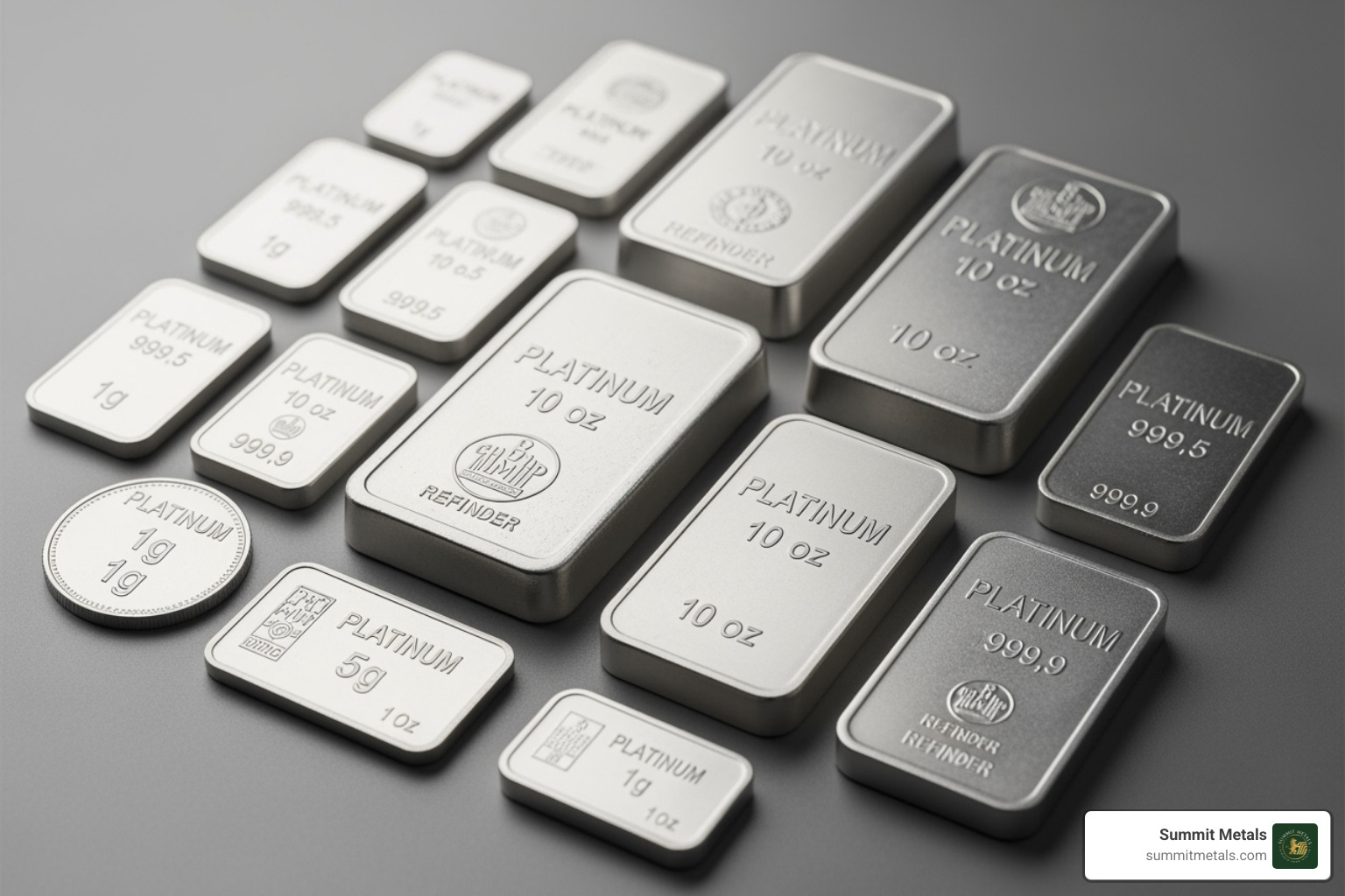 Various sizes of platinum bars from 1 gram to 10 ounces - what is platinum bullion
