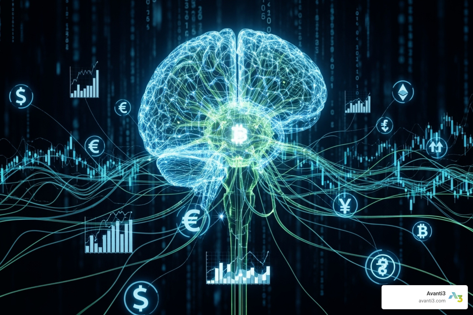 brain-like network connected to financial symbols - fintech definition