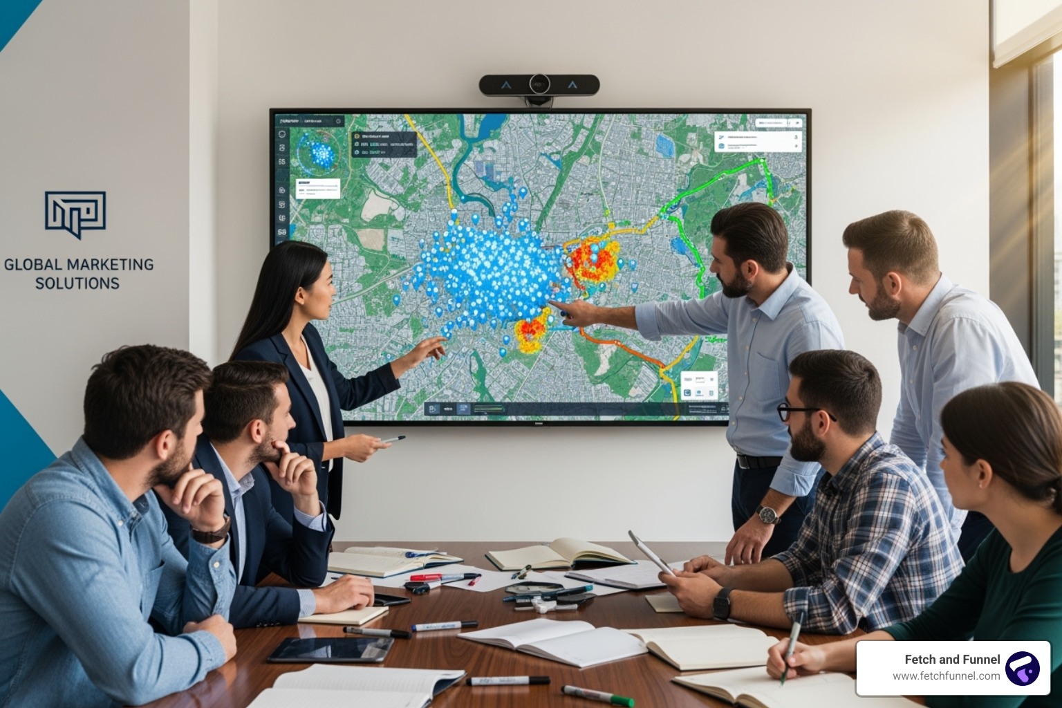 a marketing team planning a campaign on a digital map - companies using geofencing