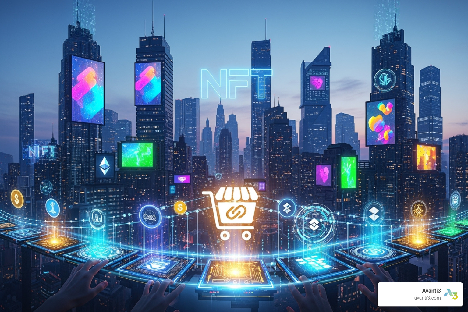 Blueprint of a digital marketplace with blockchain symbols - build an NFT marketplace