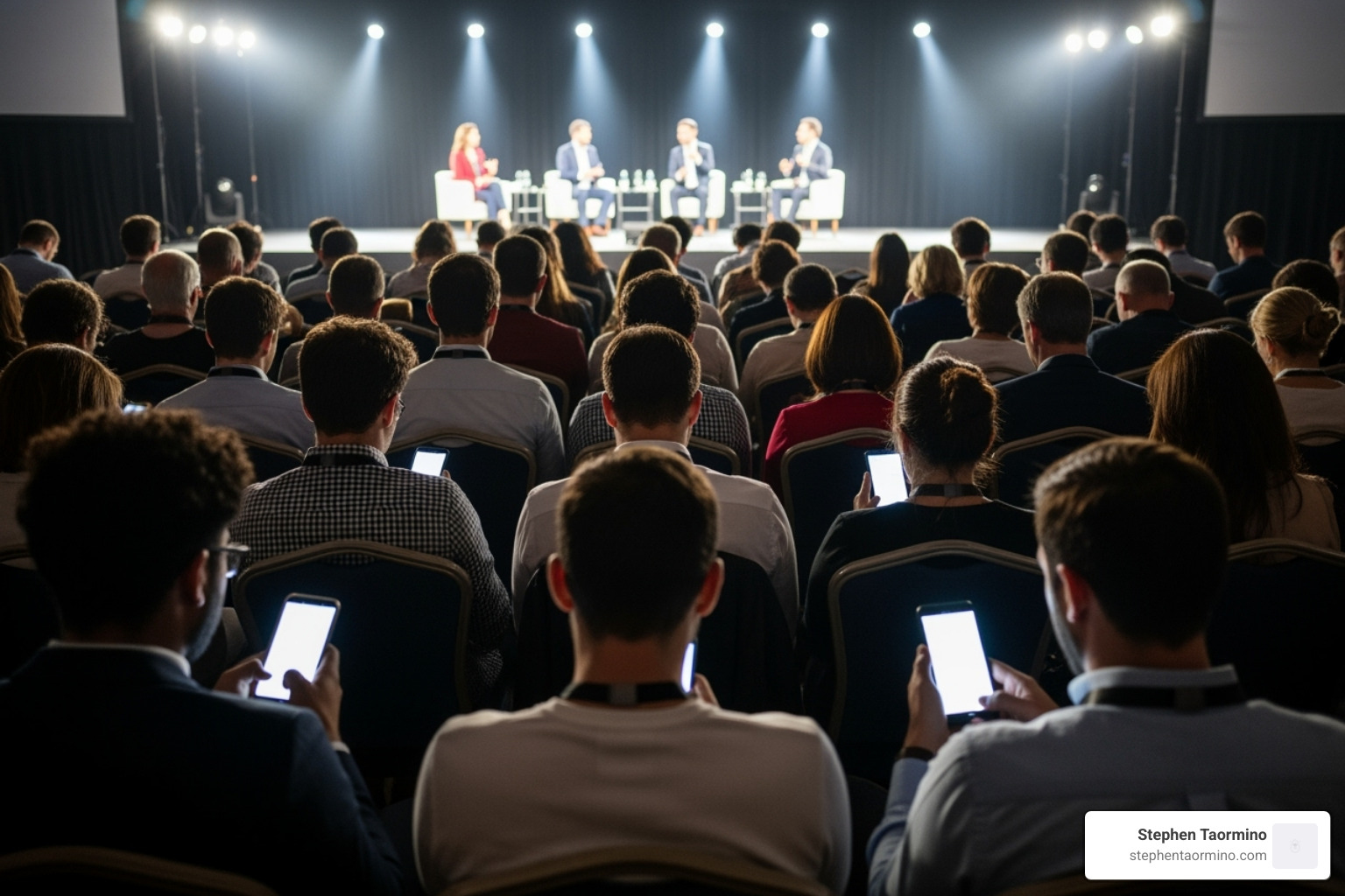 Disengaged audience looking at phones - how to moderate a panel discussion script