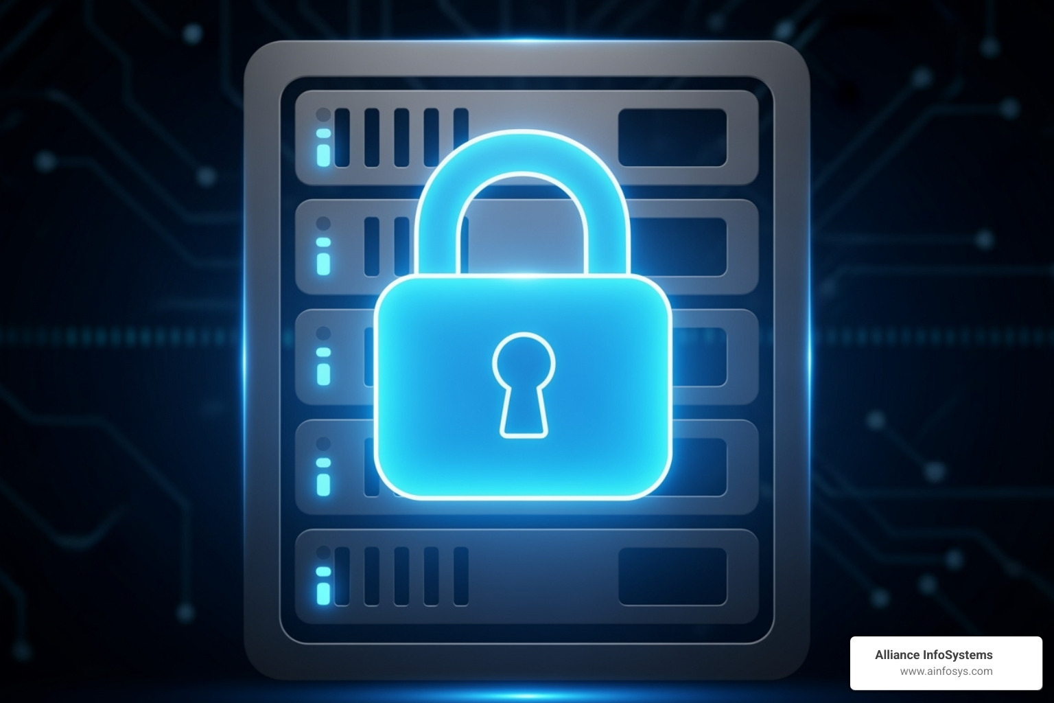 digital padlock over a server icon, representing data encryption - Server backup best practices