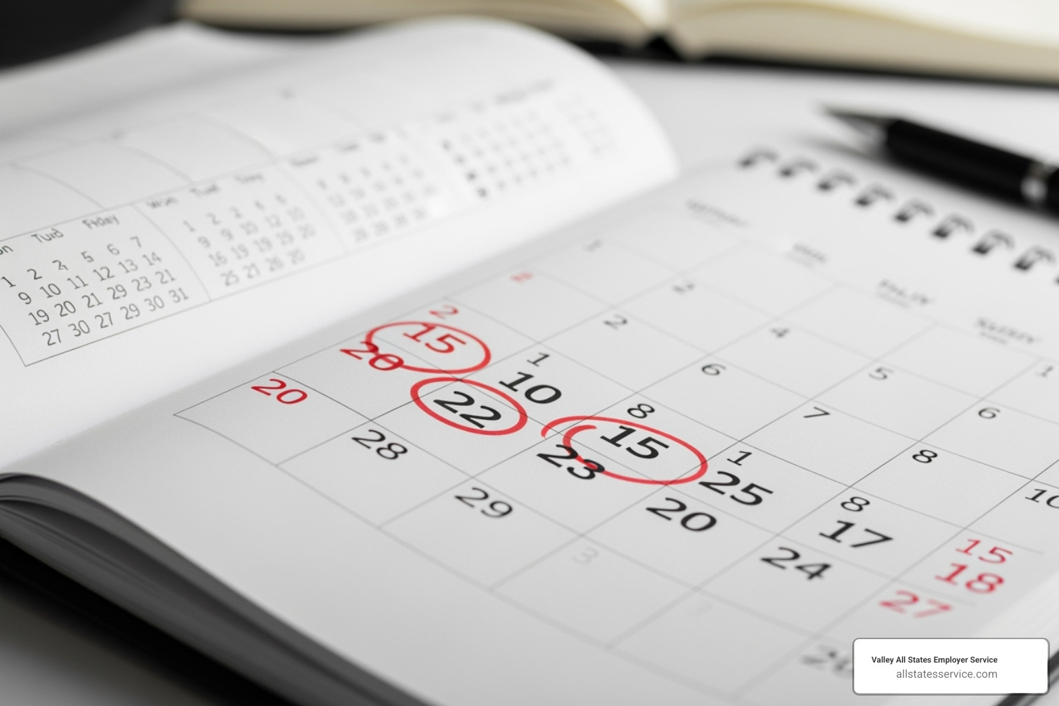 A calendar with recent dates circled - E-Verify I-9 compliance