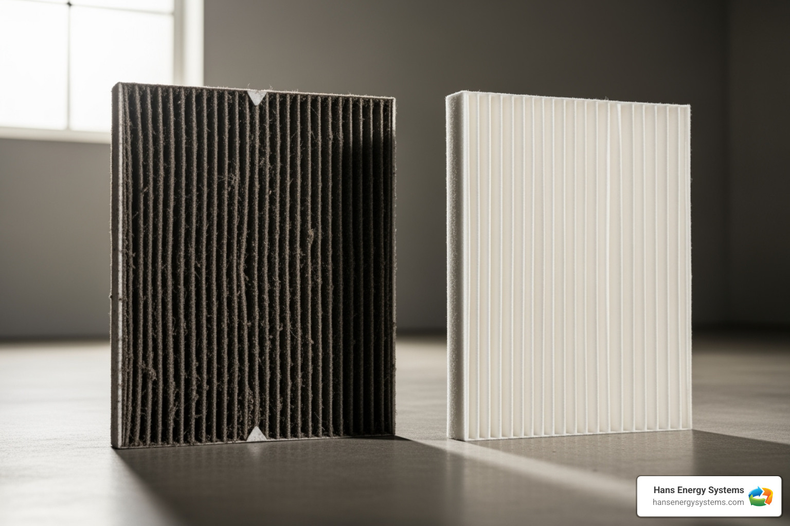 A dirty, clogged furnace air filter next to a clean one - Furnace limit switch